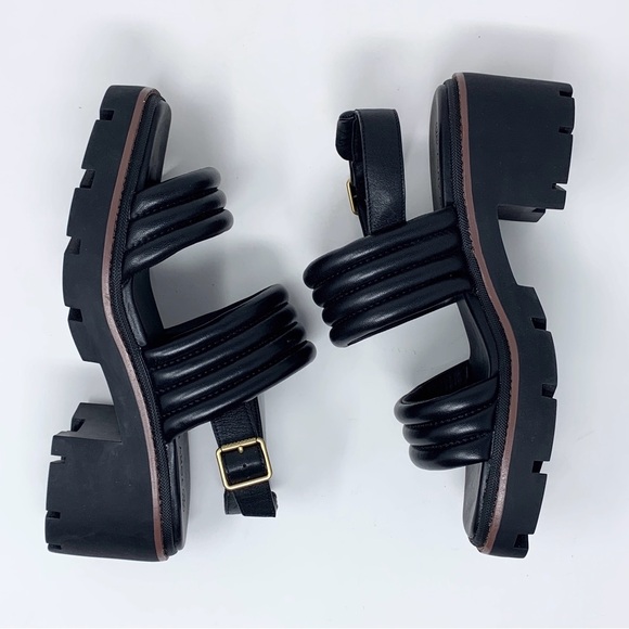 NEW Tory Burch Lug Sole Heeled Sandals (Sz 9) Quilted Leather Slingback Black - Picture 6 of 13